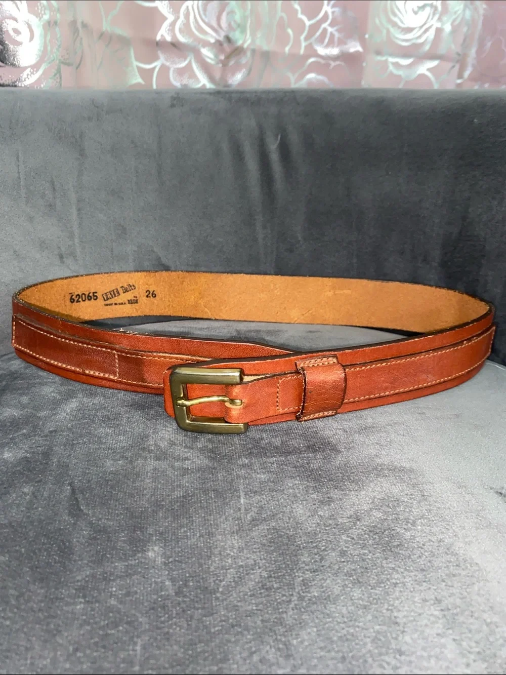 Vintage FRYE Leather Belt Made in USA 26 Brown British Tan Brass Buckle 62065
